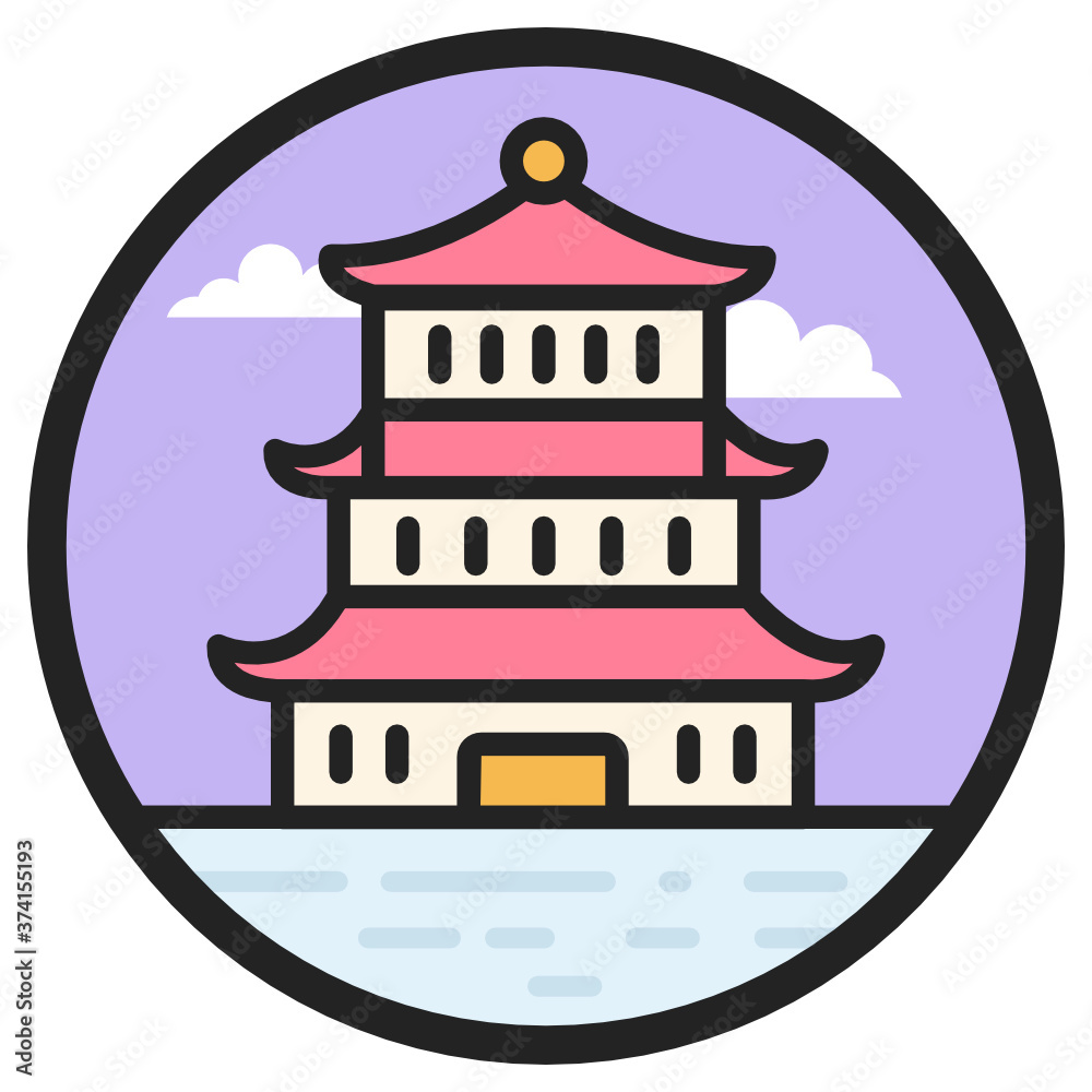Fototapeta premium Chinese temple, heaven pagoda in modern flat style, gazebo