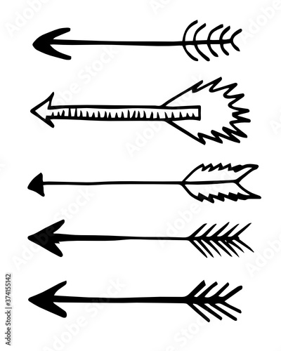 Set of black hand drawn arrows. Hipster ethnic vector elements isolated on white background.vector illustration.