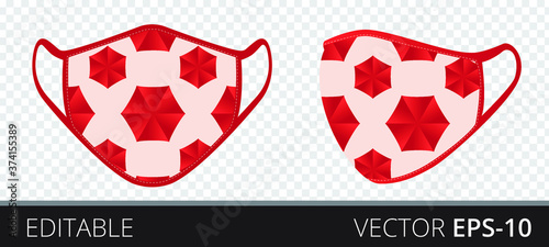 Set medical mask with patterned fabrics to protect against infection, polluted air and transmission of coronavirus covid-19. Vector illustration. Isolated on transparent background.