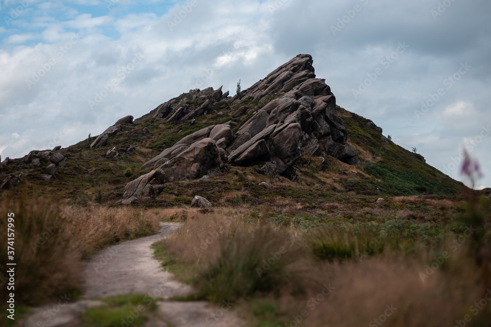 Hiking mountain trail to craggy mountain rocks Hiking mountain trail to craggy mountain rocks