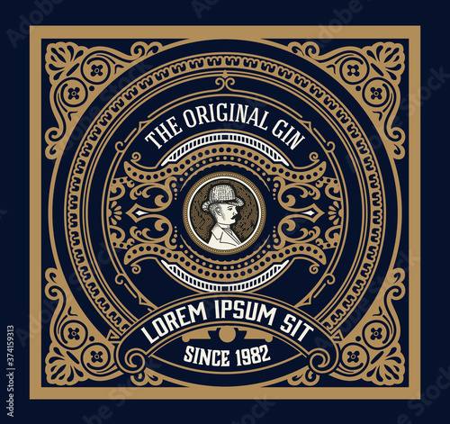 Vintage Gin label. Vector layered