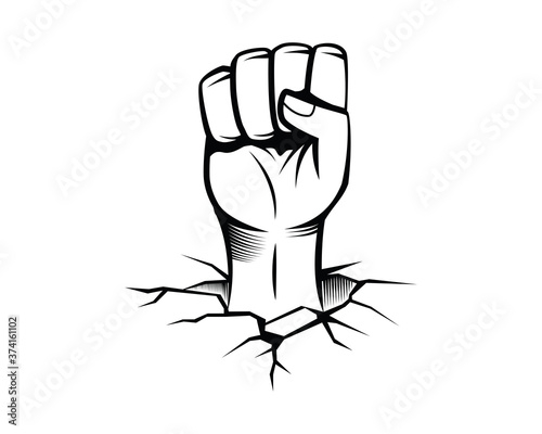 A Fist Hand Smashing or Shattering the Ground or Surface Area Illustration with Silhouette Style