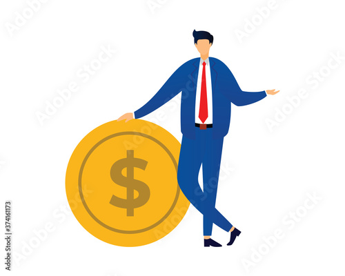 Businessman Together with Coin Illustration as Symbolization of Gaining Profit