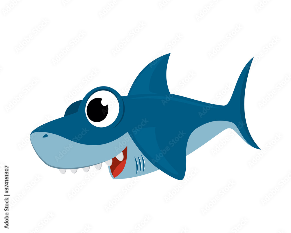 Cute and Sweet Shark Illustration with Cartoon Style Cute and Sweet Shark Illustration with Cartoon Style