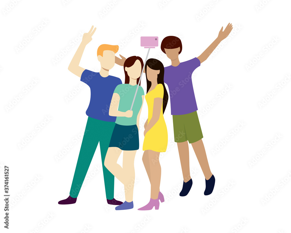 Fototapeta premium Group of People are Having Selfie Together Illustration