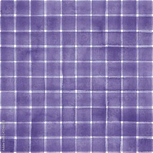 Watercolor stripe plaid seamless pattern. Purple stripes on white background