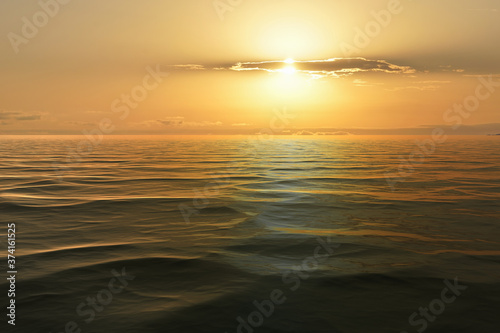 Beautiful seascape with orange sunset.