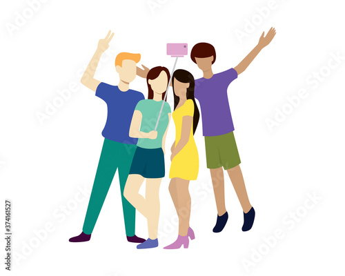 Group of People are Having Selfie Together Illustration