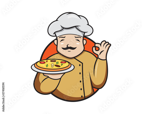 Pizza Chef Mascot Illustration with Cartoon Style
