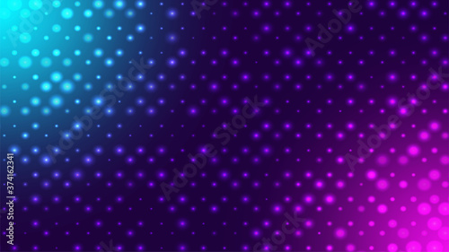 Futuristic gradient background. Glowing dot pattern. Pink and blue color. Abstract vector wallpaper. Geometric backdrop