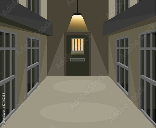 Prison cell corridor in dark scene concept in cartoon illustration vector 
