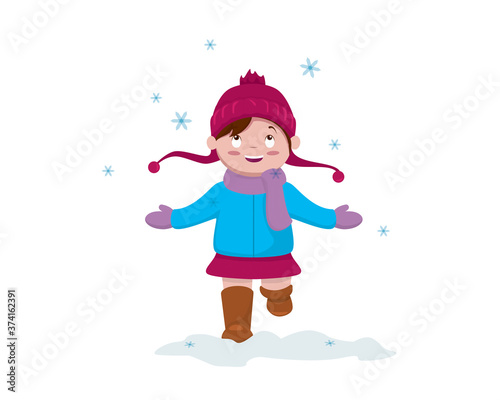 a Girl with Sweater and Beanie Welcoming Snowflake in the Winter Season
