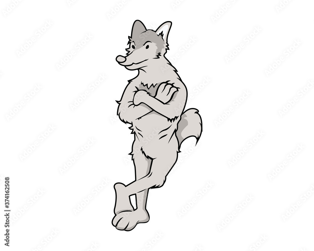 Wolf Mascot with Crossed Arms Gesture Illustration Wolf Mascot with Crossed Arms Gesture Illustration