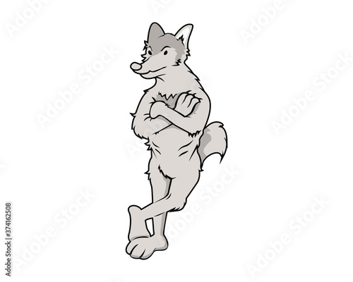 Wolf Mascot with Crossed Arms Gesture Illustration