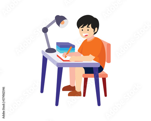A Boy Studying with Joyful and Happy Feeling