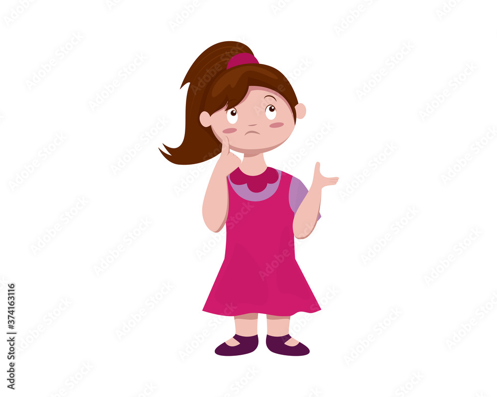 Detailed Girl with Thinking and Asking Question Gesture Illustration Detailed Girl with Thinking and Asking Question Gesture Illustration