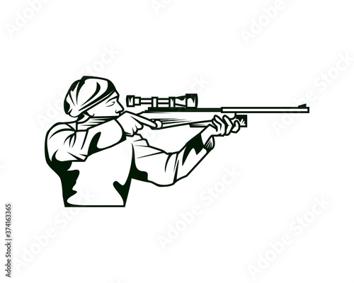 Man Aim to Shoot with Sniper Illustration with Silhouette Style