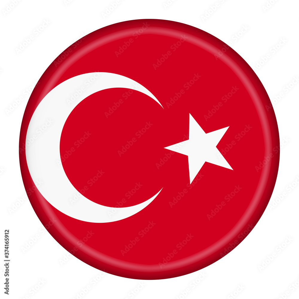 Turkey flag button 3d illustration with clipping path crescent moon star Turkey flag button 3d illustration with clipping path crescent moon star