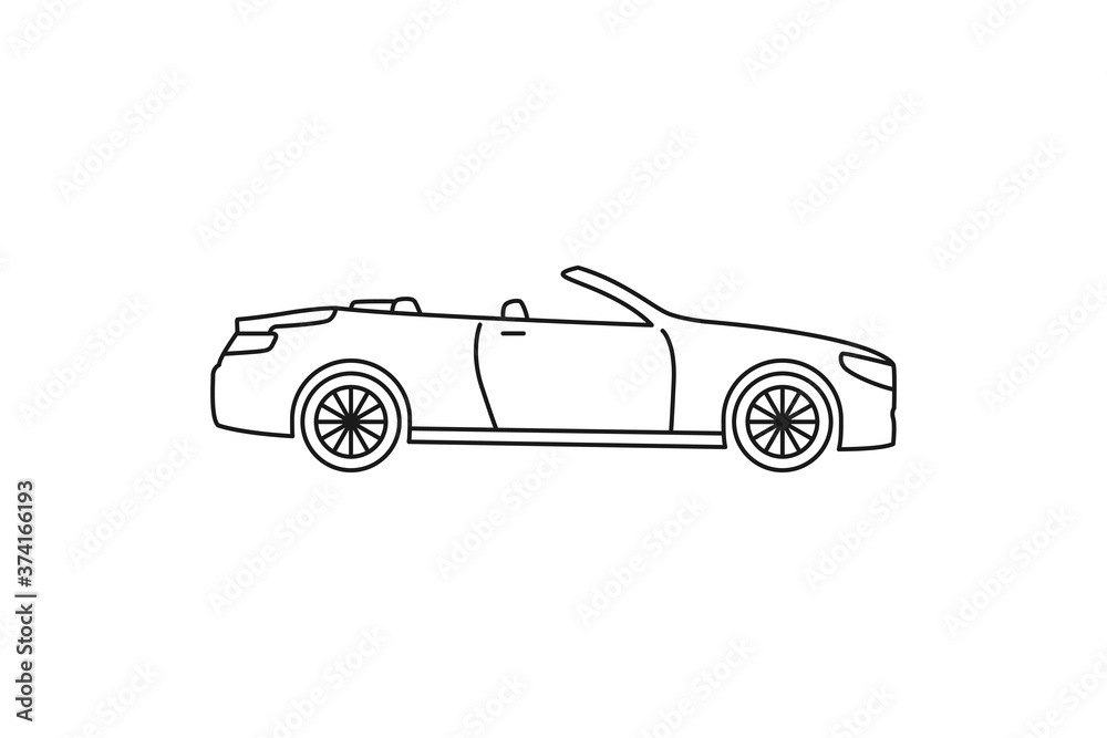 Cabriolet icon. Convertible car black line web sign. Flat style vector illustration isolated on white background.