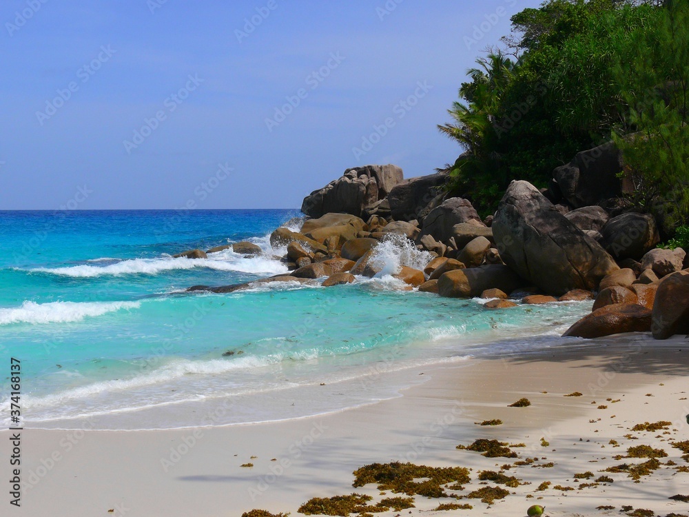 Obraz premium Seychelles, Indian Ocean, Praslin Island, east coast, Anse Georgette beach