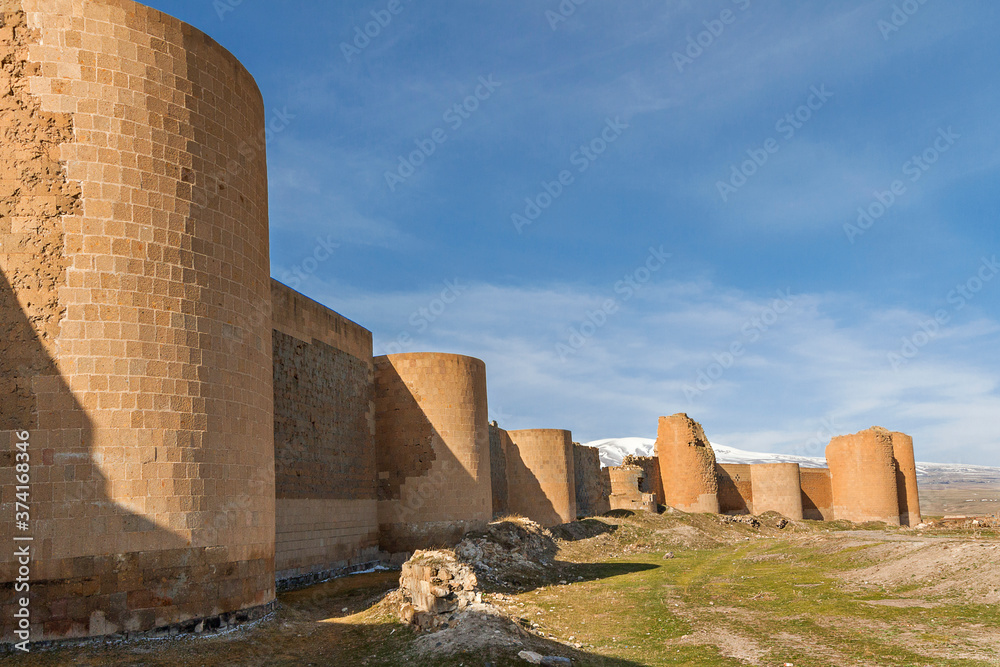 Historical city walls of the ancient capital of Bagradit Armenian Kingdom, Ani, in Kars, Turkey.