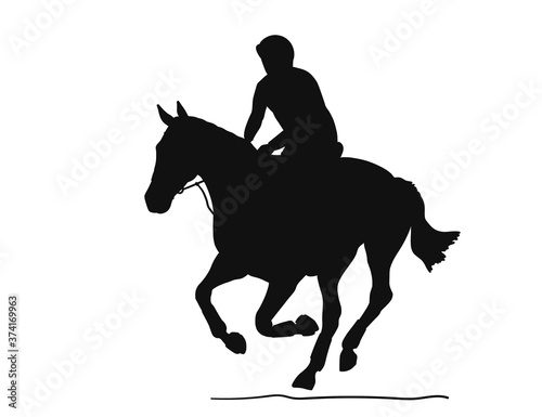 Vector silhouette of a event horse with athlete during the cross