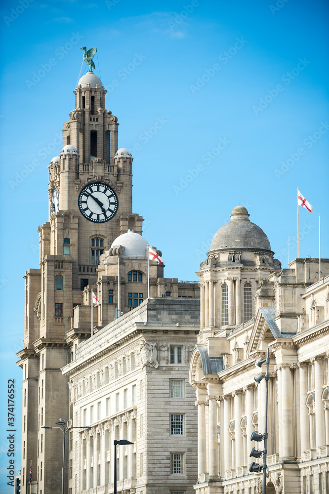 View of iconic grand old waterfront building in Liverpool, UK View of iconic grand old waterfront building in Liverpool, UK