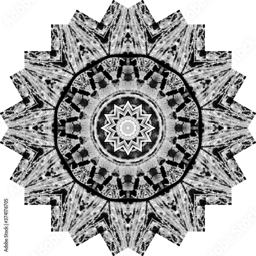 Halftone ornament, monochrome pattern. Drawing vintage style. Grunge texture. Points vintage drawing. Abstract art background. Modern symmetric pattern. Festive art backdrop. Creative vector element