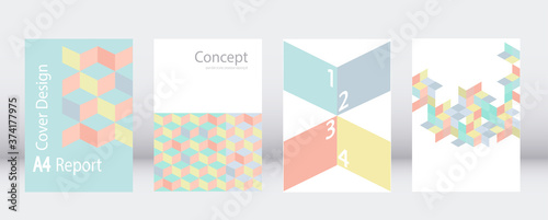 A4 abstract geometric cubes template vector. Elegant set for business brochure report. Corporate presentation layout.