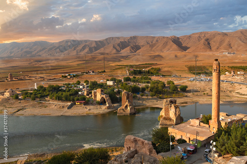 Ancient town of Hasankeyf in Turkey. The town goes under the water of the reservoir of a dam under construction on the River Tigris. photo