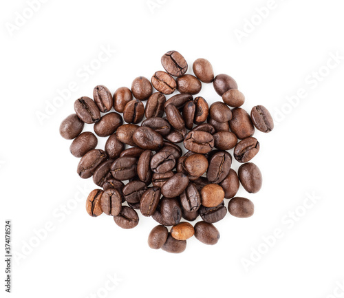 Brown coffee beans isolated on a white background