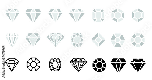 Jewels diamond icons. Diamonds gems, luxury jewel gemstones and precious gem. Crystal gemstone, jeweler gems precious or jeweller brilliant treasure. Isolated vector bijou, precious flat line pattern 
