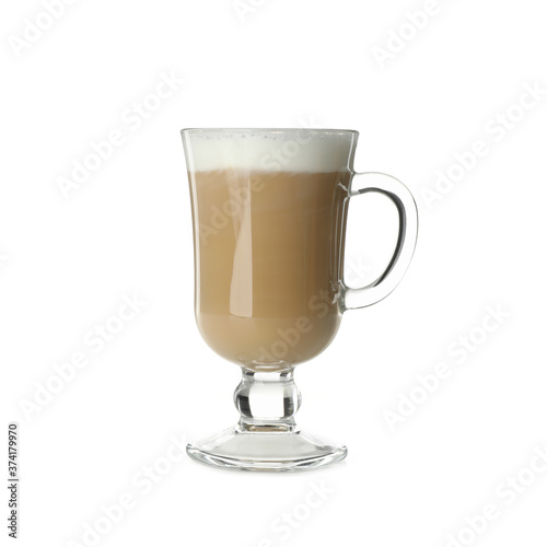 Glass cup of latte isolated on white background
