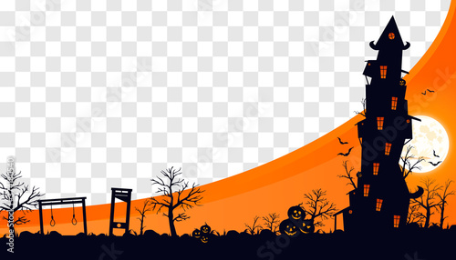 Mock Up Halloween 2020. City panorama in halloween style. Scary halloween isolated background. Orange and yellow background. Vector illustration.
