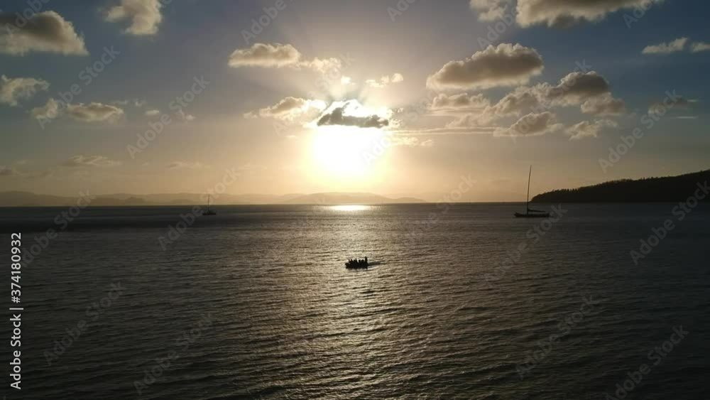 Drone Shot of Sunset in Whitsundays Australia Drone Shot of Sunset in Whitsundays Australia