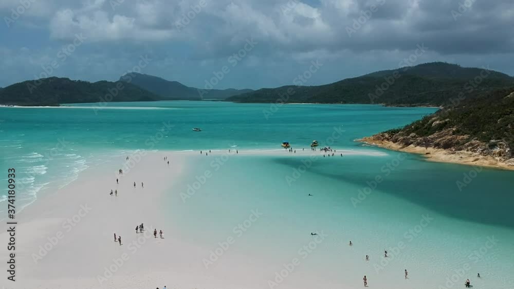 Drone Shot of Bright Blue White Sand Whitehaven Beach in Whitsundays Australia Drone Shot of Bright Blue White Sand Whitehaven Beach in Whitsundays Australia