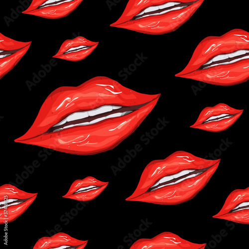 seamless pattern of realistic female lips. fashionable makeup, red lip gloss, kiss in realistic style. vector illustration for paper, design, your ideas.