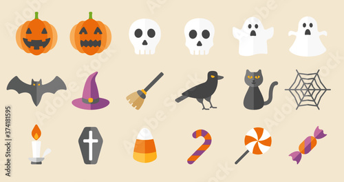 Fototapeta Naklejka Na Ścianę i Meble -  Halloween Icon Set (Simple flat vector for illustrations or graphics)
