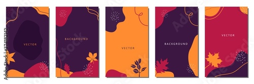 Set of abstract backgrounds for social media stories in worm colors. Use for event invitation, discount voucher, advertising. 