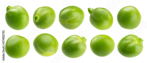 Tableau sur toile Fresh green peas isolated on white background