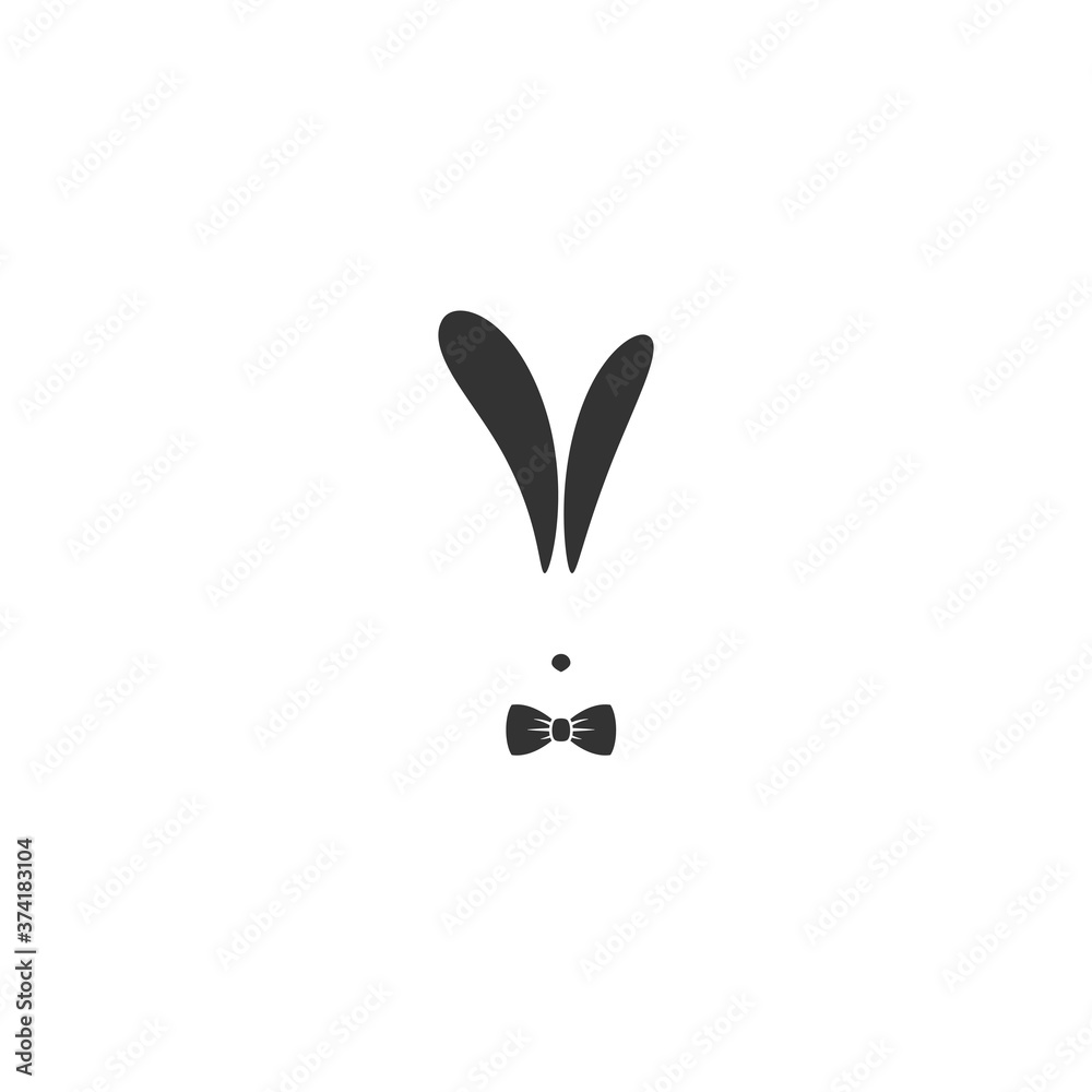 black flat rabbit avatar with gentleman bow tie isolated black flat rabbit avatar with gentleman bow tie isolated
