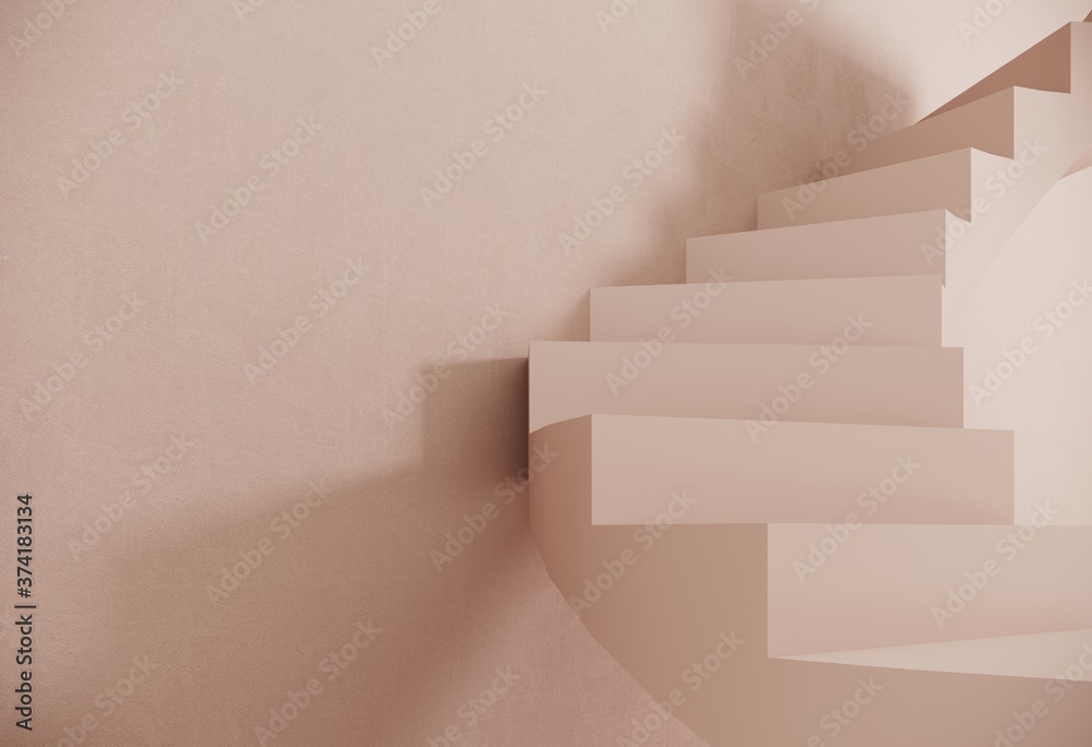 Staircase with steps -podium,stand for shoes, cosmetics product on pastel, light background- 3D,render. Studio with geometric objects. Architectural background for advertising products, presentations.