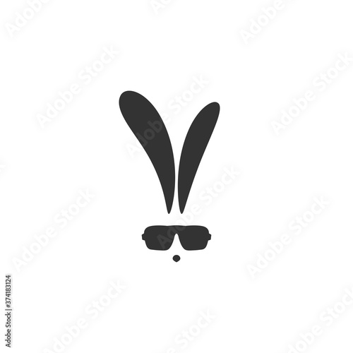 black flat hipster rabbit avatar with glasses isolated on white.