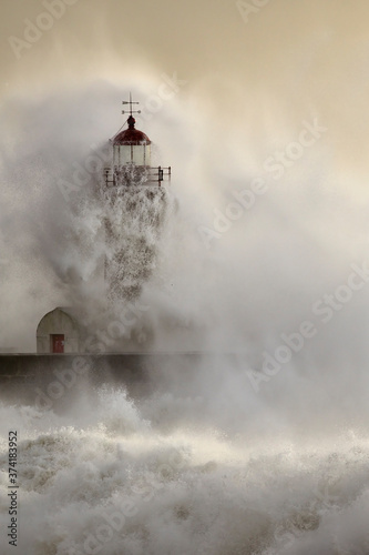 Old lighthouse during storm