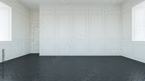 Black and white classic empty room, 3d rendering