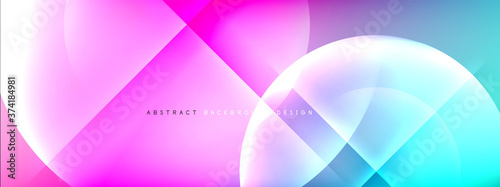 Vector abstract background - circle and cross on fluid gradient with shadows and light effects. Techno or business shiny design templates for text