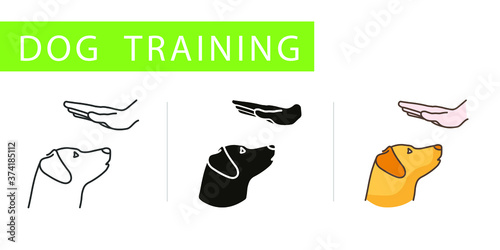 three icons set, gesture - meaning the command "sit"