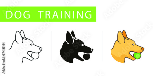 three icons set, dog with ball