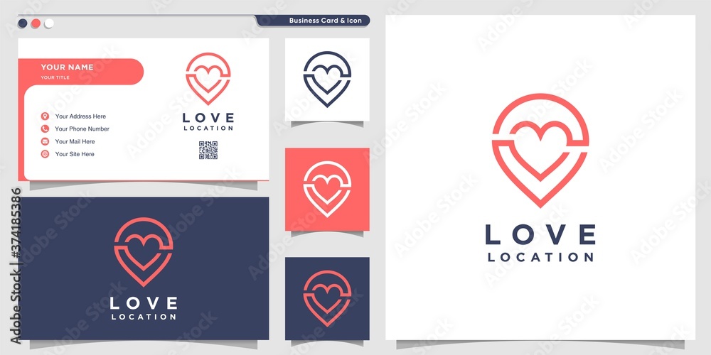 Love logo with pin line art style and business card design template Premium Vector Love logo with pin line art style and business card design template Premium Vector