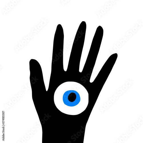 Mystic hand with devil eye inside hand drawn vector illustration in cartoon doodle style icon logo